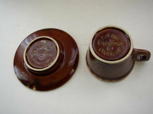 Vintage Set, Hull Brown Glazed Stoneware Cup and Saucer (B)