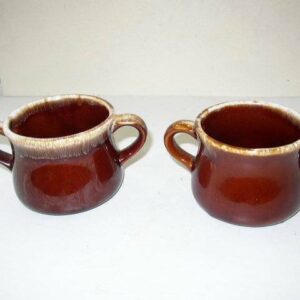 Vintage 2-pc set McCoy Brown Glazed Stoneware Soup Bowl