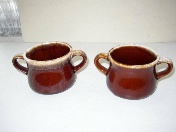 Vintage 2-pc set McCoy Brown Glazed Stoneware Soup Bowl