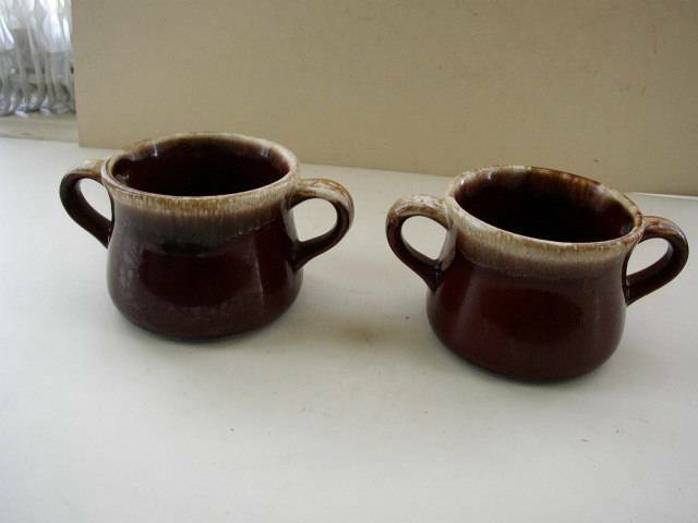 Vintage 2-pc set McCoy Brown Glazed Stoneware Soup Bowl