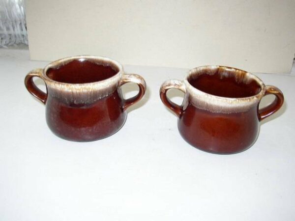 Vintage 2-pc set McCoy Brown Glazed Stoneware Soup Bowl