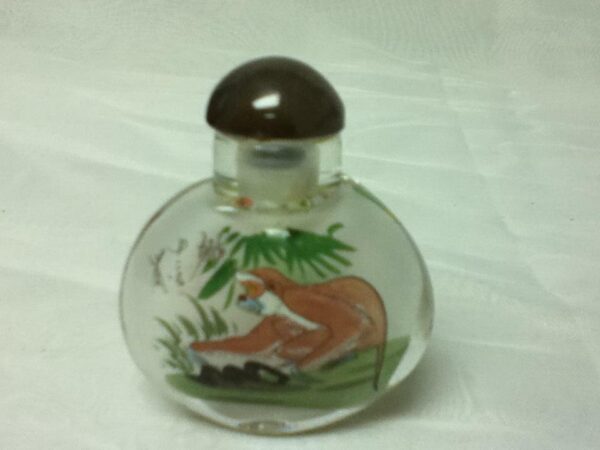 Vintage, 2pc Reverse Painted Snuff Bottle 2.5in x 1.5in