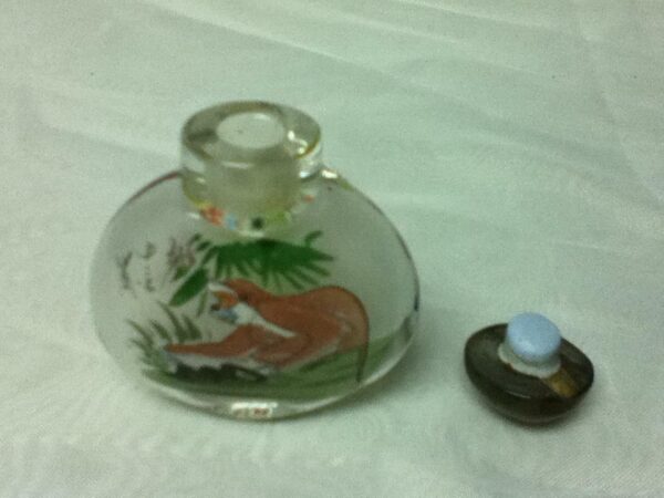 Vintage, 2pc Reverse Painted Snuff Bottle 2.5in x 1.5in