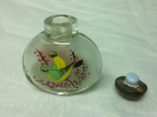Vintage, 2pc Reverse Painted Snuff Bottle 2.5in x 1.5in