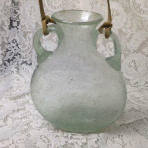 Vintage Rare, Blown Greenish Bubbled Glass Hanging Vase or Flask 8.5in x 6.5in