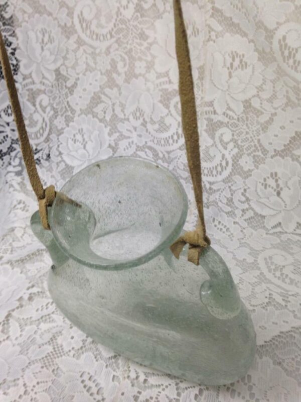 Vintage Rare, Blown Greenish Bubbled Glass Hanging Vase or Flask 8.5in x 6.5in