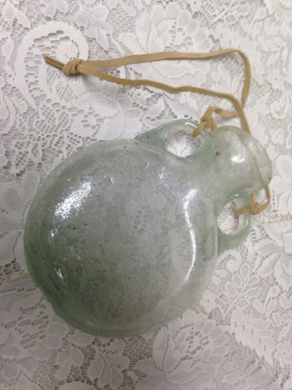 Vintage Rare, Blown Greenish Bubbled Glass Hanging Vase or Flask 8.5in x 6.5in