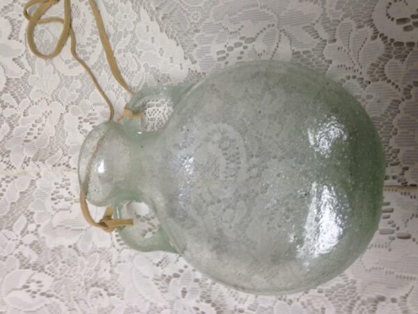 Vintage Rare, Blown Greenish Bubbled Glass Hanging Vase or Flask 8.5in x 6.5in