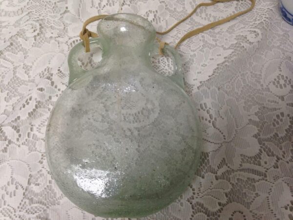 Vintage Rare, Blown Greenish Bubbled Glass Hanging Vase or Flask 8.5in x 6.5in