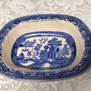 Vintage Buffalo Pottery Blue Willow Sauce Bowl (No Lid) 9in x 7in x 2in