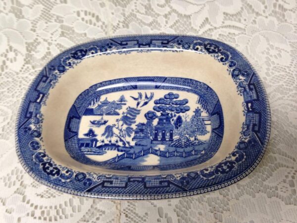 Vintage Buffalo Pottery Blue Willow Sauce Bowl (No Lid) 9in x 7in x 2in