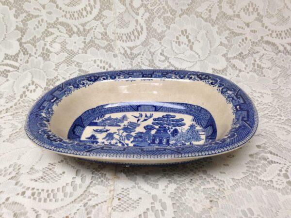 Vintage Buffalo Pottery Blue Willow Sauce Bowl (No Lid) 9in x 7in x 2in