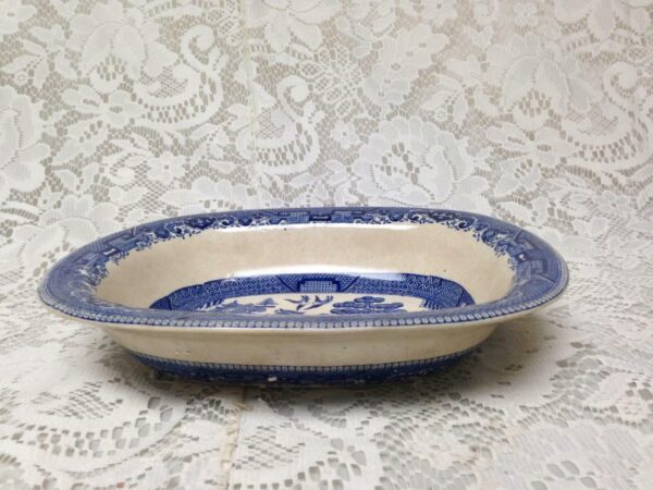 Vintage Buffalo Pottery Blue Willow Sauce Bowl (No Lid) 9in x 7in x 2in