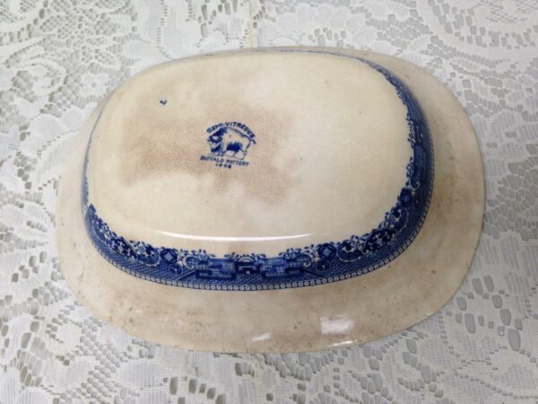 Vintage Buffalo Pottery Blue Willow Sauce Bowl (No Lid) 9in x 7in x 2in