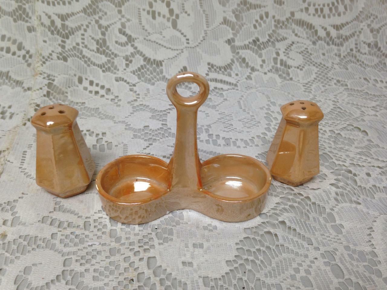 Vintage, 3pc Lusterware Salt and Pepper with Tray