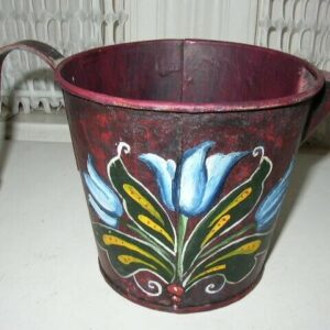 Antique, Rare, Burgundy-Blue Floral Toleware Pitcher- Watering Can