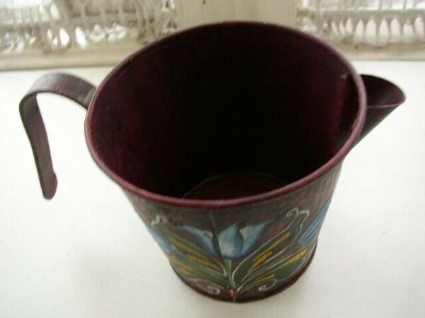 Antique, Rare, Burgundy-Blue Floral Toleware Pitcher- Watering Can