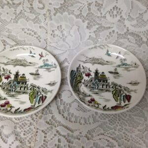 Vintage, Rare, England, Myott Gaudy Willow 2pc Butter Pat 4inD