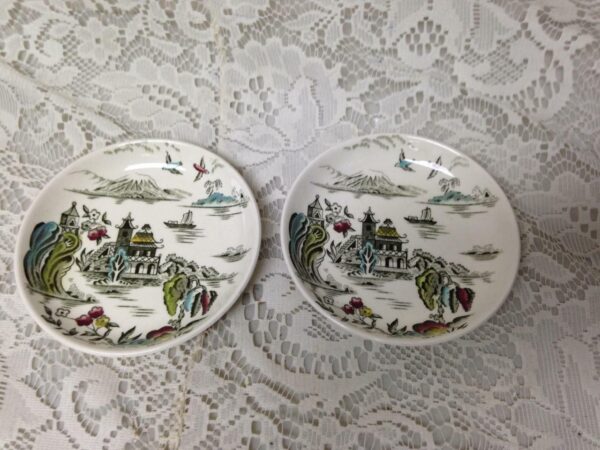 Vintage, Rare, England, Myott Gaudy Willow 2pc Butter Pat 4inD