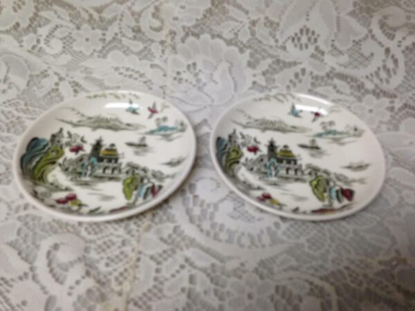 Vintage, Rare, England, Myott Gaudy Willow 2pc Butter Pat 4inD