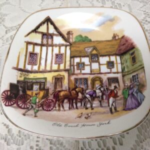 Vintage, Crown Staffordshire Old Coach House Bread Plate or Candy Dish 5in sq