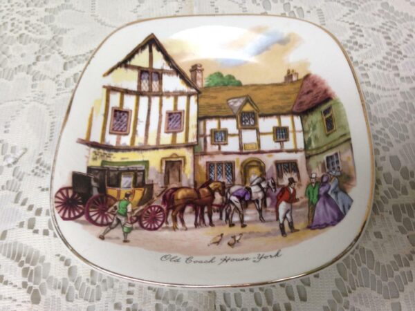 Vintage, Crown Staffordshire Old Coach House Bread Plate or Candy Dish 5in sq