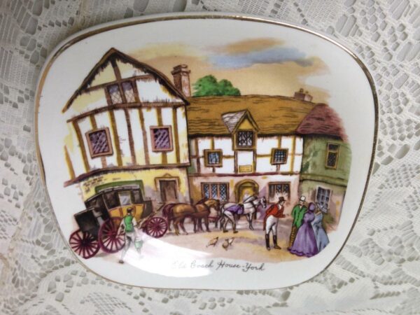 Vintage, Crown Staffordshire Old Coach House Bread Plate or Candy Dish 5in sq