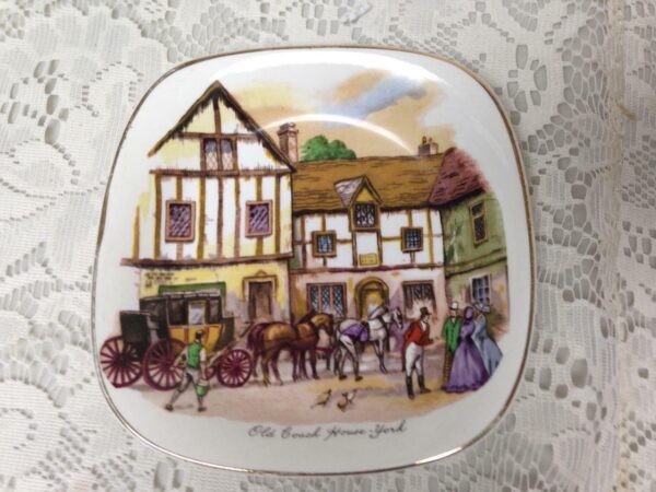 Vintage, Crown Staffordshire Old Coach House Bread Plate or Candy Dish 5in sq