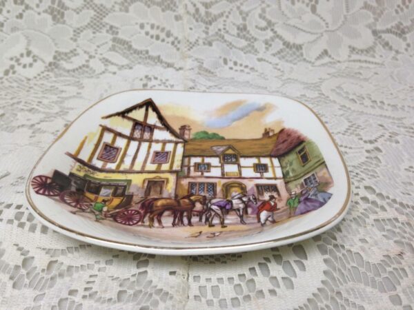 Vintage, Crown Staffordshire Old Coach House Bread Plate or Candy Dish 5in sq