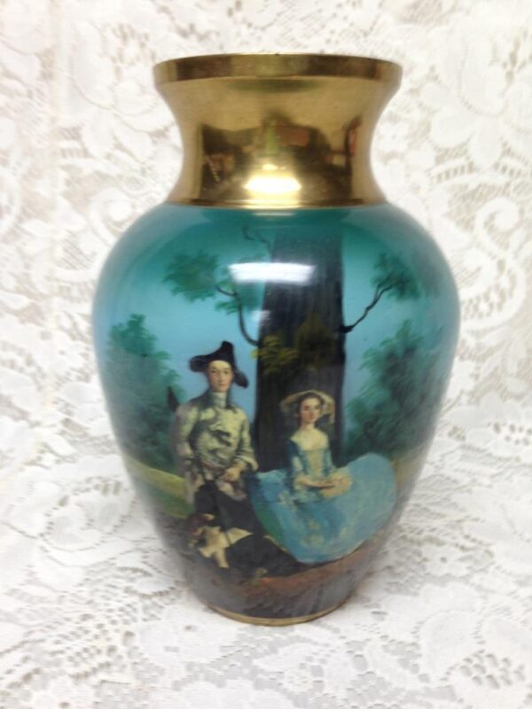 Vintage, Rare, Beautiful, Enamelware on Brass Portrait Vase 8in x 5.5in D