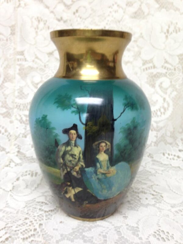 Vintage, Rare, Beautiful, Enamelware on Brass Portrait Vase 8in x 5.5in D