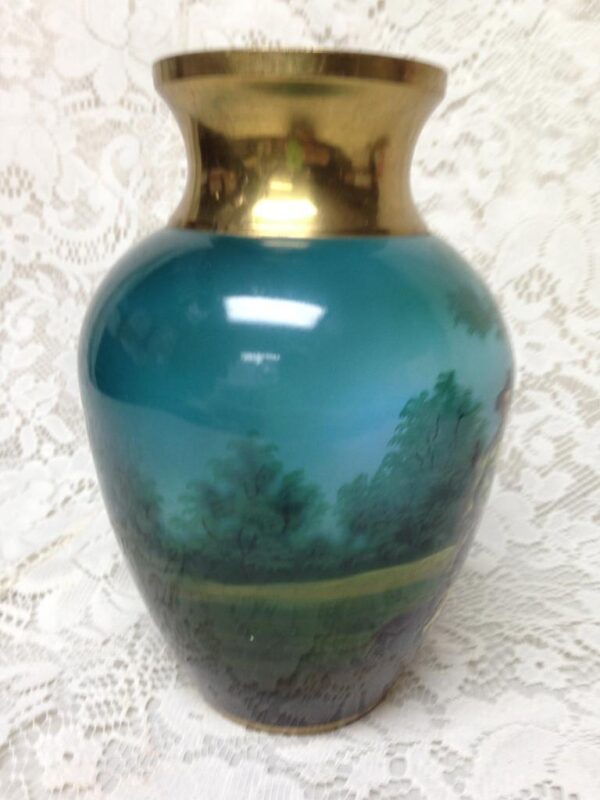 Vintage, Rare, Beautiful, Enamelware on Brass Portrait Vase 8in x 5.5in D