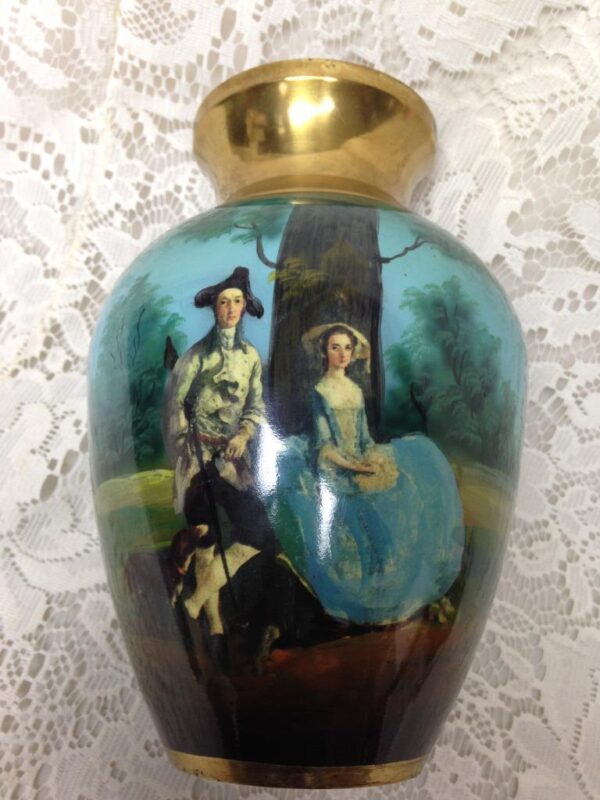 Vintage, Rare, Beautiful, Enamelware on Brass Portrait Vase 8in x 5.5in D