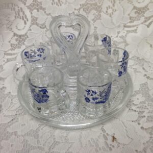 Vintage, Rare, 7pc Mini Glass Set with Handled Tray or Server