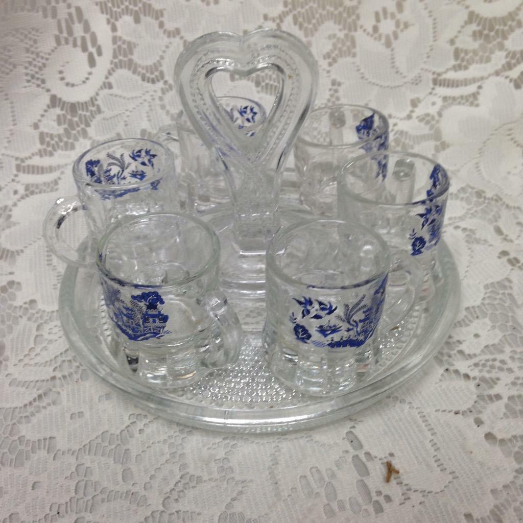 Vintage, Rare, 7pc Mini Glass Set with Handled Tray or Server