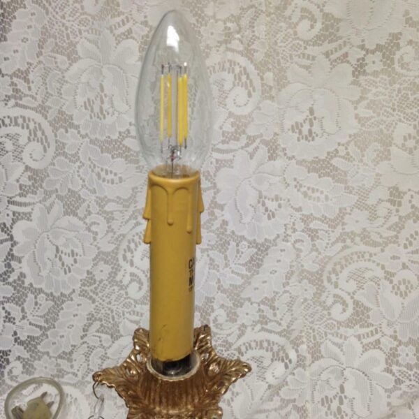 Vintage, Electric, Golden Cherub Lamp with Shade and Prisms 17in