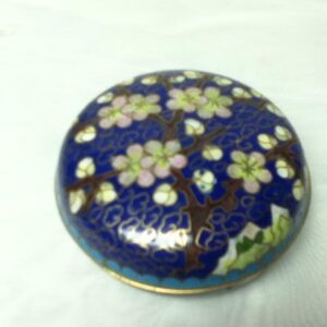 Vintage, Elegant, Cloissone Cherry Blossoms Round Trinket Box 1in x 2.5in