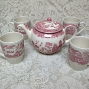 Vintage, Rare, Johnson Bros., England, Red-Blue Willow 6pc Tea Set for 4