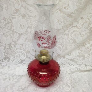 Vintage, Queen Ann Ruby Red or Cranberry Hobnail 13in Candle Lamp