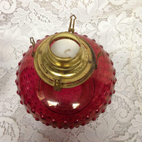 Vintage, Queen Ann Ruby Red or Cranberry Hobnail 13in Candle Lamp