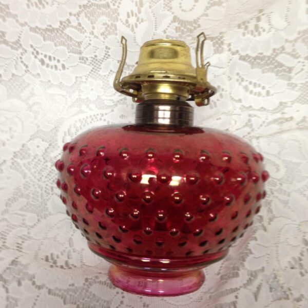 Vintage, Queen Ann Ruby Red or Cranberry Hobnail 13in Candle Lamp