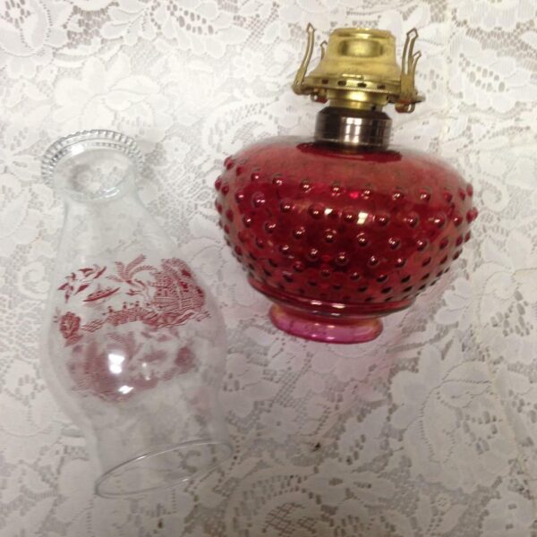 Vintage, Queen Ann Ruby Red or Cranberry Hobnail 13in Candle Lamp