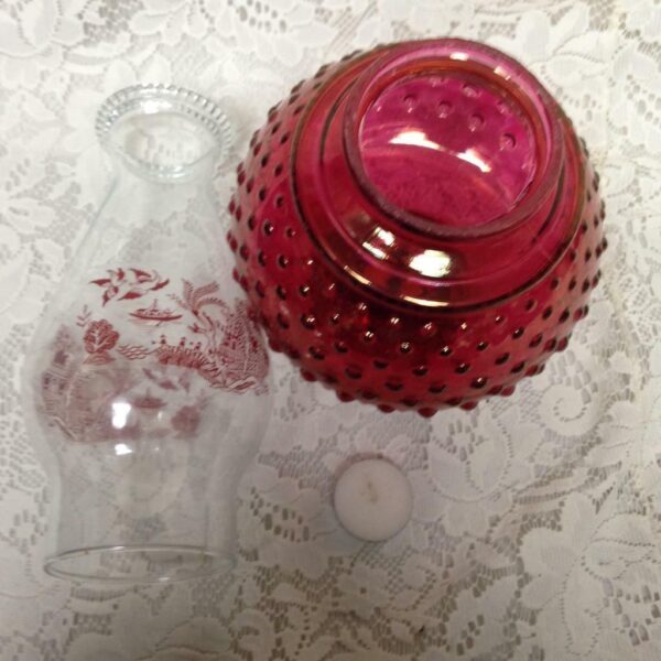 Vintage, Queen Ann Ruby Red or Cranberry Hobnail 13in Candle Lamp