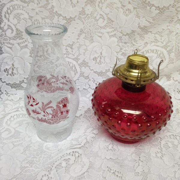 Vintage, Queen Ann Ruby Red or Cranberry Hobnail 13in Candle Lamp