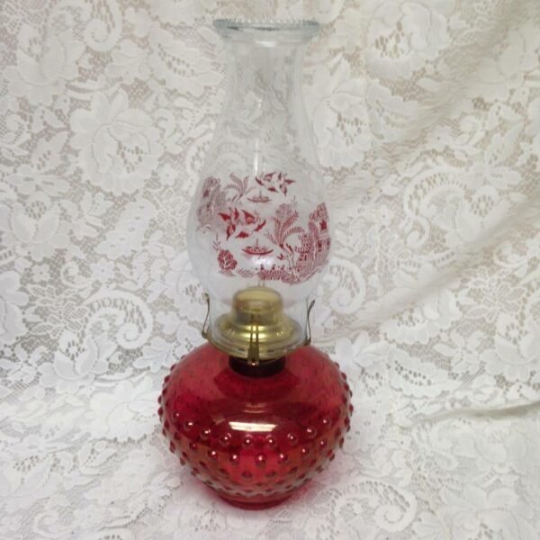 Vintage, Queen Ann Ruby Red or Cranberry Hobnail 13in Candle Lamp