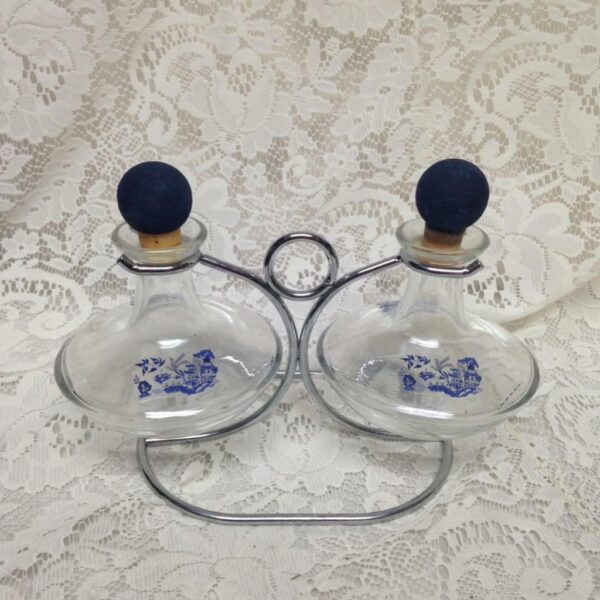 Vintage, 3-pc Blue Willow Oil and Vinegar Cruet Set