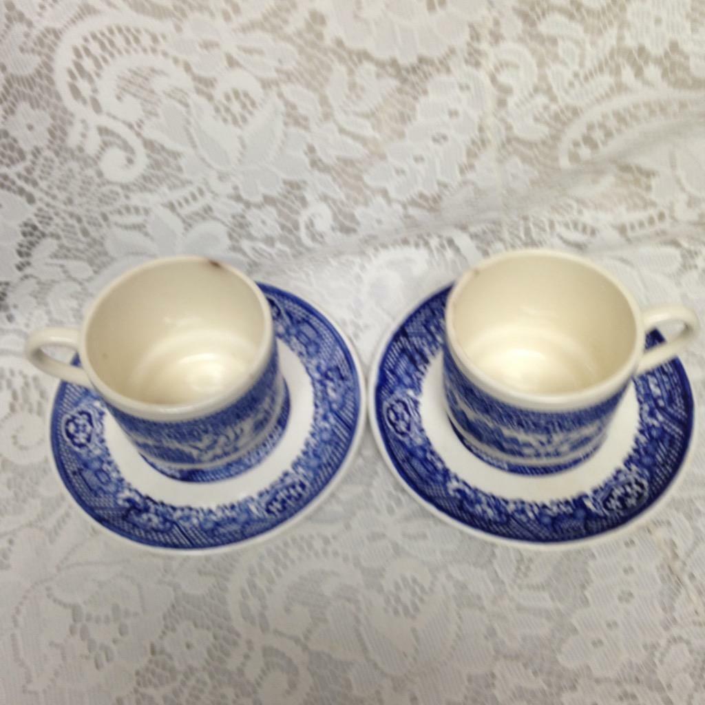 Vintage, Willoware USA, Blue Willow 4pc Cups and Saucers