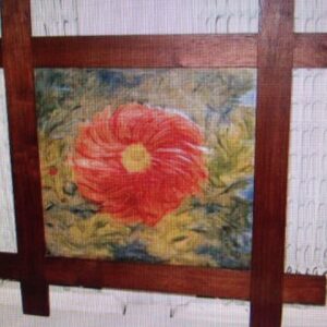 Vintage, 18” x 17” Framed Floral Finger Painting