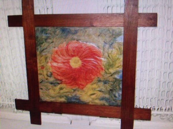 Vintage, 18” x 17” Framed Floral Finger Painting