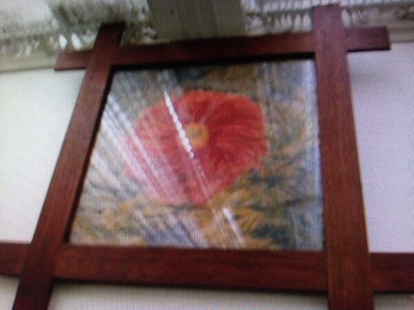 Vintage, 18” x 17” Framed Floral Finger Painting